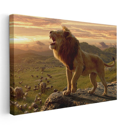 Savana Kralı - Gün Batımında Kükreyen Aslan Kanvas Tablo