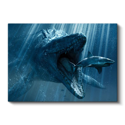 Derin Denizlerin Hakimi - Avını Yakalayan Prehistorik Deniz Canavarı Kanvas Tablo