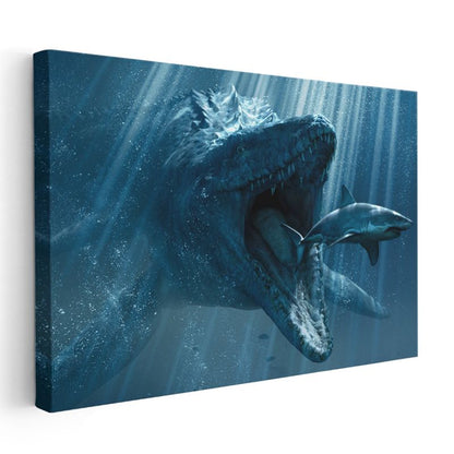 Derin Denizlerin Hakimi - Avını Yakalayan Prehistorik Deniz Canavarı Kanvas Tablo