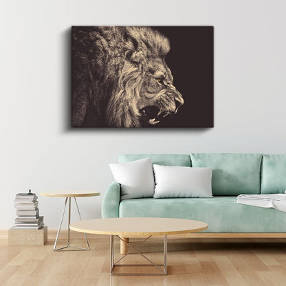 Öfkeli Aslan - Yakın Çekim Hırlayan Yırtıcı Portresi Kanvas Tablo