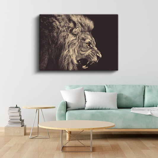Öfkeli Aslan - Yakın Çekim Hırlayan Yırtıcı Portresi Kanvas Tablo