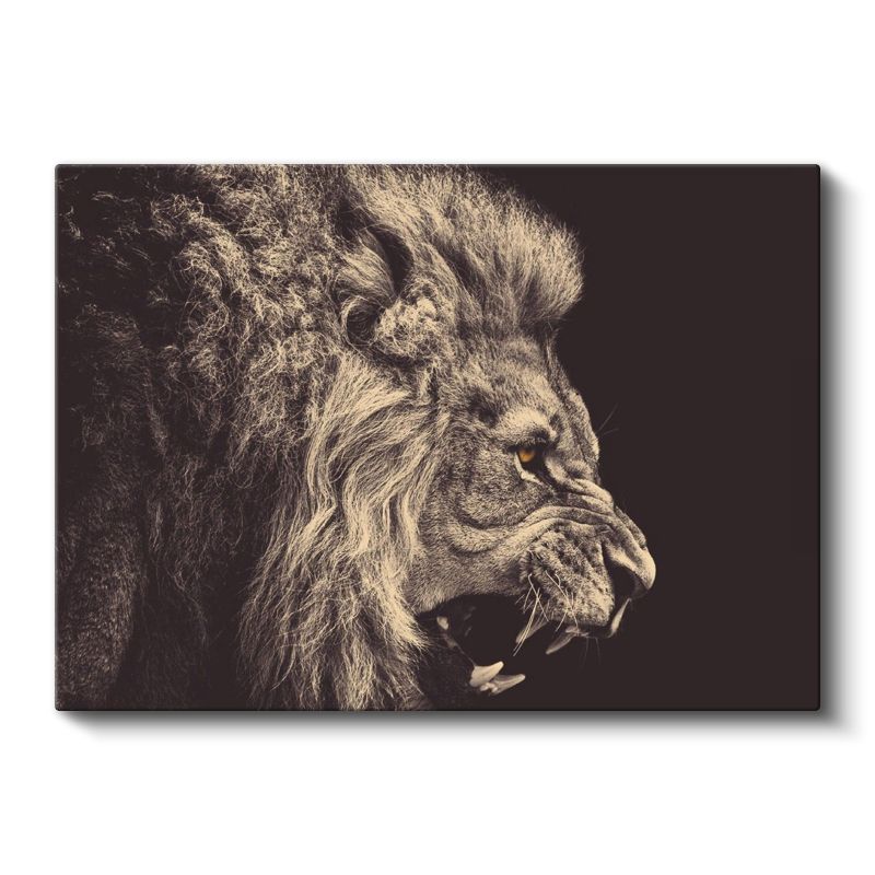 Öfkeli Aslan - Yakın Çekim Hırlayan Yırtıcı Portresi Kanvas Tablo