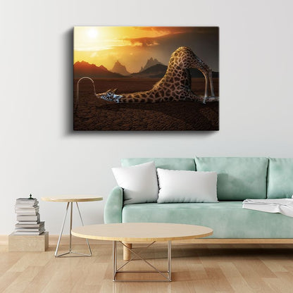 Susayan Zürafa - Gün Batımında Sürrealist Uzanış Kanvas Tablo