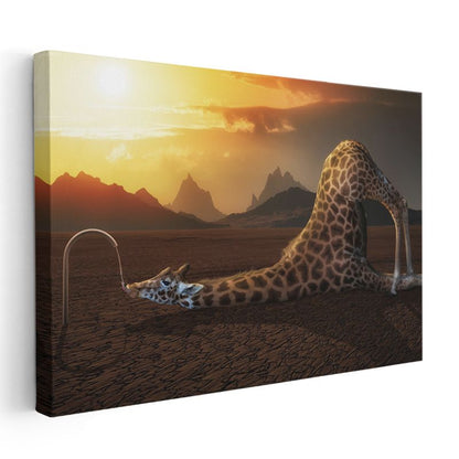 Susayan Zürafa - Gün Batımında Sürrealist Uzanış Kanvas Tablo