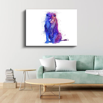 Soyut Aslan - Mavi Mor Tonlarda Sanatsal Yele Detaylı Kanvas Tablo