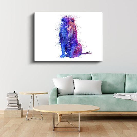 Soyut Aslan - Mavi Mor Tonlarda Sanatsal Yele Detaylı Kanvas Tablo