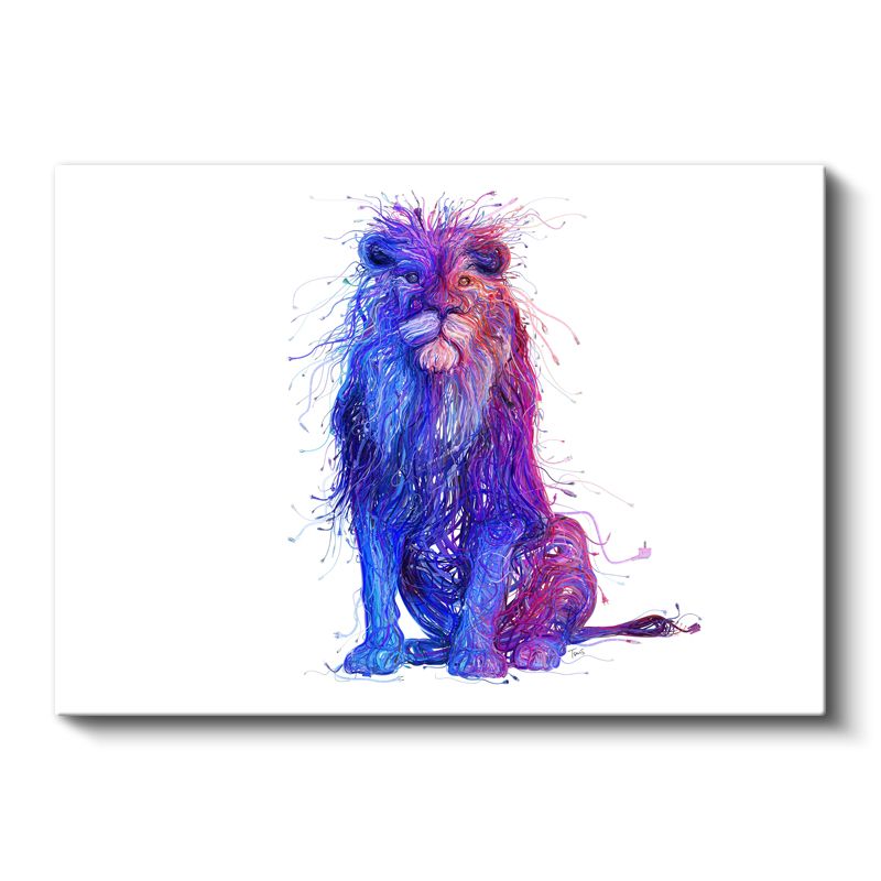 Soyut Aslan - Mavi Mor Tonlarda Sanatsal Yele Detaylı Kanvas Tablo