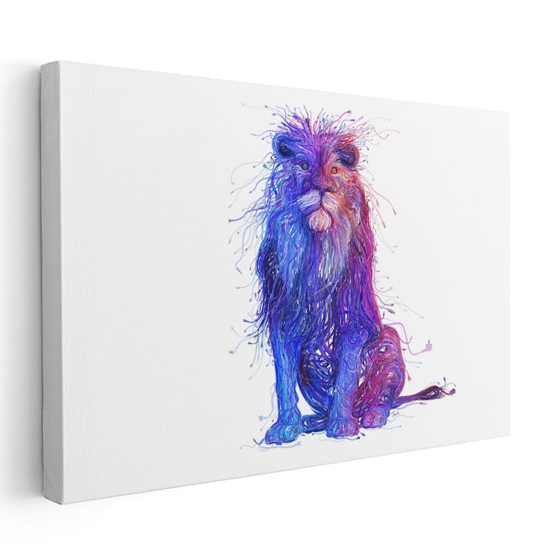 Soyut Aslan - Mavi Mor Tonlarda Sanatsal Yele Detaylı Kanvas Tablo