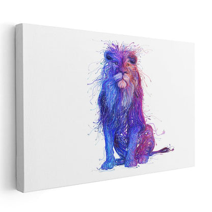 Soyut Aslan - Mavi Mor Tonlarda Sanatsal Yele Detaylı Kanvas Tablo