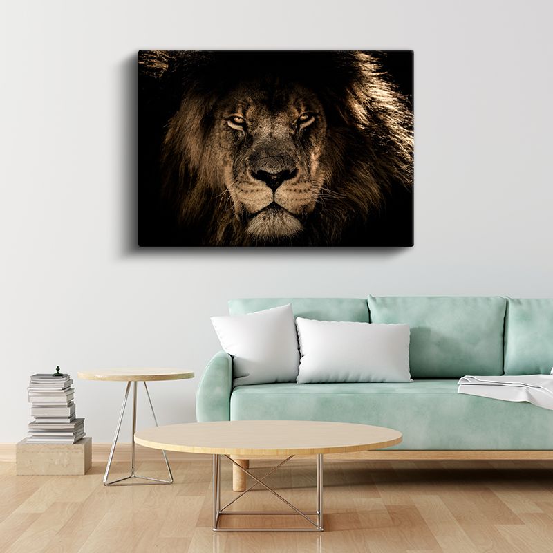 Aslan Yüzü - Karanlıkta Parlayan Gözlü Ormanlar Kralı Kanvas Tablo