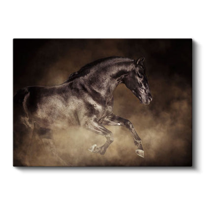 Siyah Aygır - Tozlu Zeminde Koşan Güçlü At Kanvas Tablo