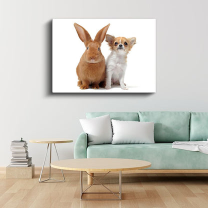 Sevimli İkili - Tavşan ve Chihuahua Dostluğu Kanvas Tablo