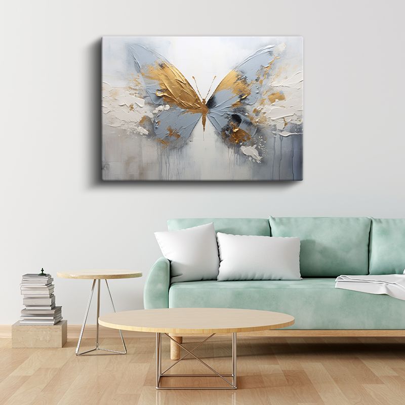 Altın Kanat - Soyut Mavi Kelebek Kompozisyonu Kanvas Tablo