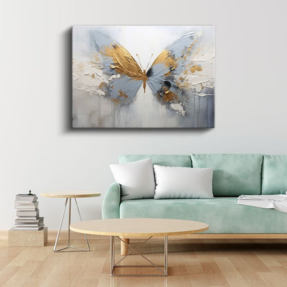 Altın Kanat - Soyut Mavi Kelebek Kompozisyonu Kanvas Tablo