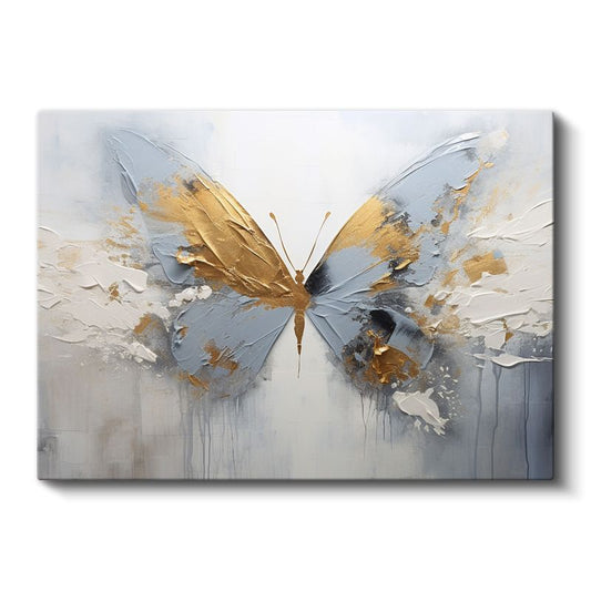 Altın Kanat - Soyut Mavi Kelebek Kompozisyonu Kanvas Tablo