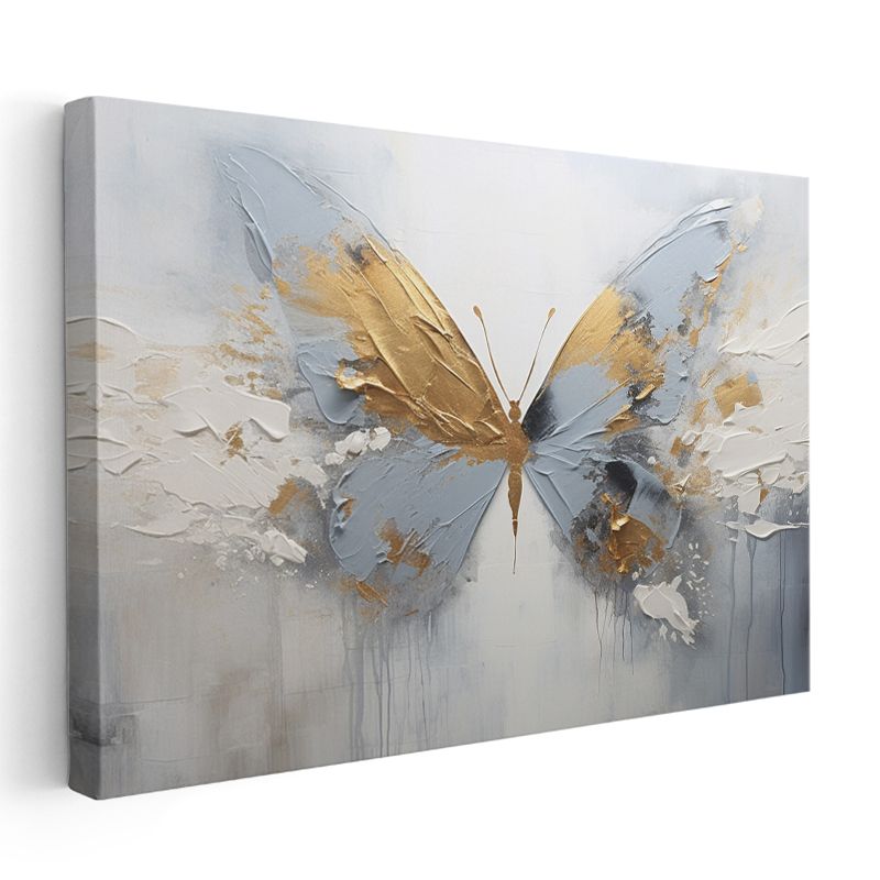 Altın Kanat - Soyut Mavi Kelebek Kompozisyonu Kanvas Tablo