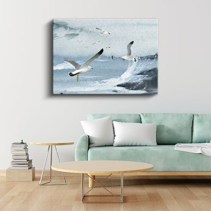 Deniz Üstünde - Dalgalar Arasında Süzülen Martılar Kanvas Tablo