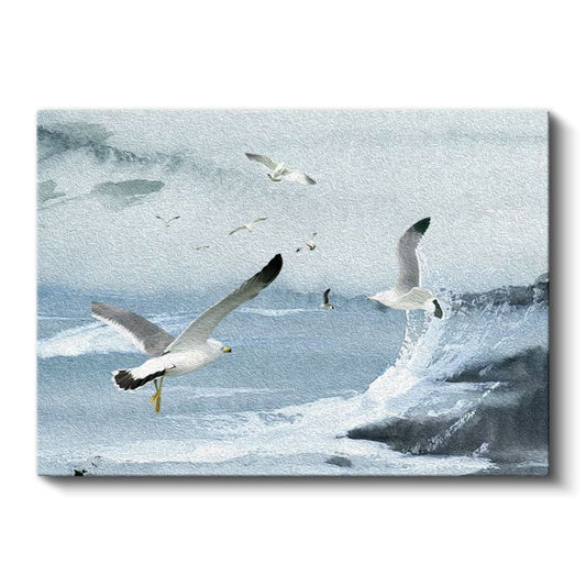 Deniz Üstünde - Dalgalar Arasında Süzülen Martılar Kanvas Tablo