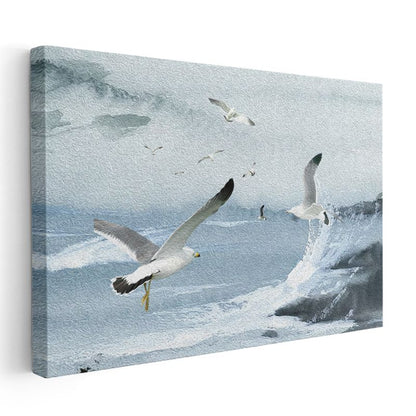 Deniz Üstünde - Dalgalar Arasında Süzülen Martılar Kanvas Tablo