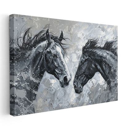 Siyah Beyaz Buluşma - Modern Tarzda At Başları Kanvas Tablo