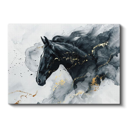 Altın Dokunuş - Siyah Mürekkep Tekniğinde At Kanvas Tablo