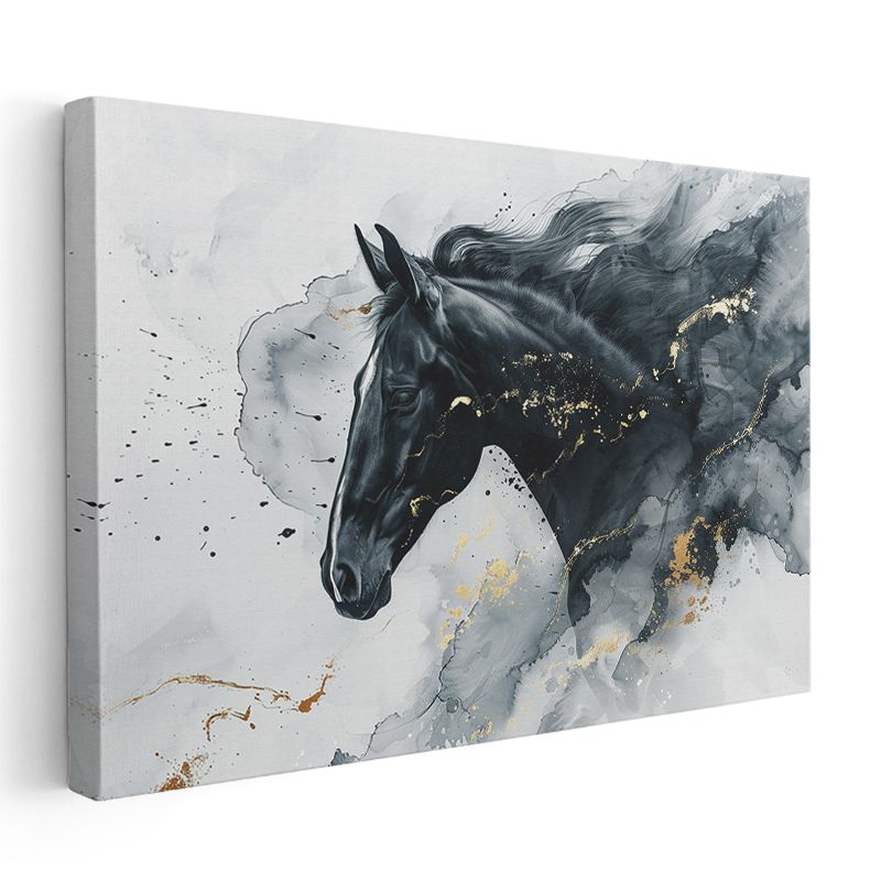 Altın Dokunuş - Siyah Mürekkep Tekniğinde At Kanvas Tablo