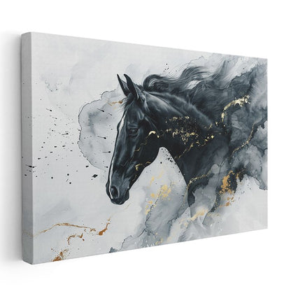 Altın Dokunuş - Siyah Mürekkep Tekniğinde At Kanvas Tablo