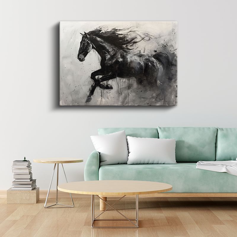 Dinamik Siluet - Fırça Darbeleriyle Siyah At Kanvas Tablo