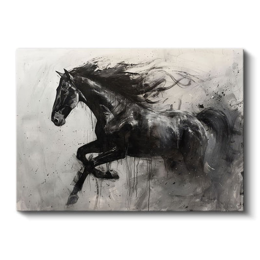 Dinamik Siluet - Fırça Darbeleriyle Siyah At Kanvas Tablo