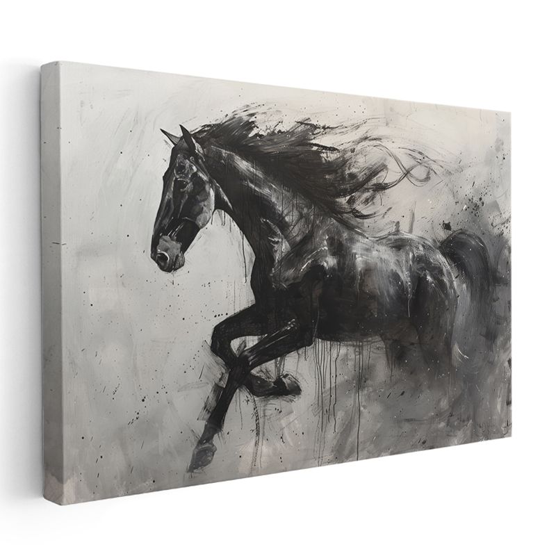 Dinamik Siluet - Fırça Darbeleriyle Siyah At Kanvas Tablo