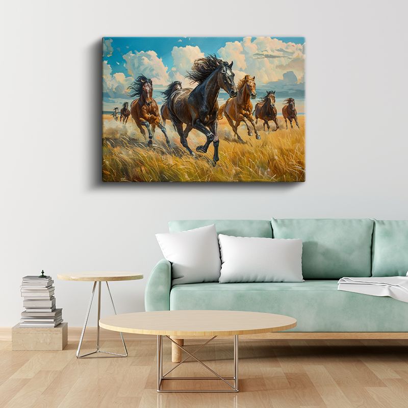 Özgür Sürü - Çayırda Koşan Vahşi Atlar Kanvas Tablo