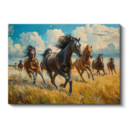 Özgür Sürü - Çayırda Koşan Vahşi Atlar Kanvas Tablo
