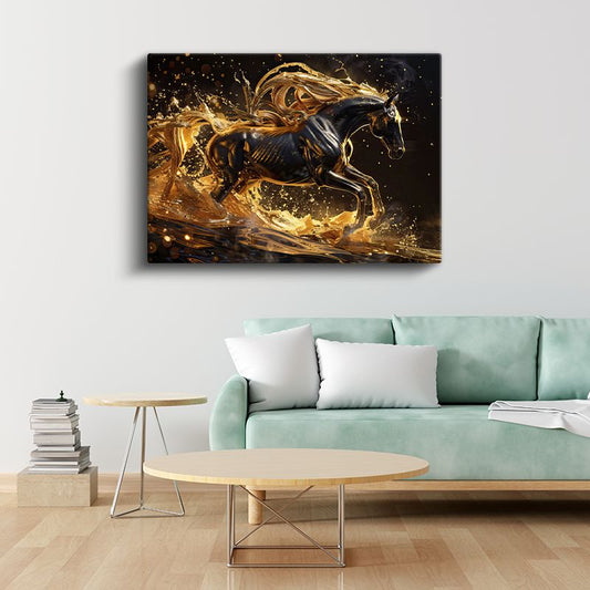 Altın Dalgalar - Siyah Atın Lüks Koşusu Kanvas Tablo