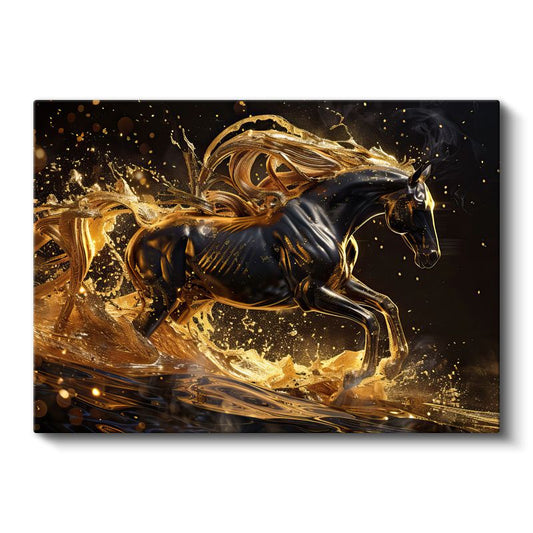 Altın Dalgalar - Siyah Atın Lüks Koşusu Kanvas Tablo
