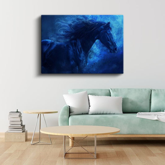 Gece Mavisi - Uçuşan Yeleli Karanlık At Kanvas Tablo