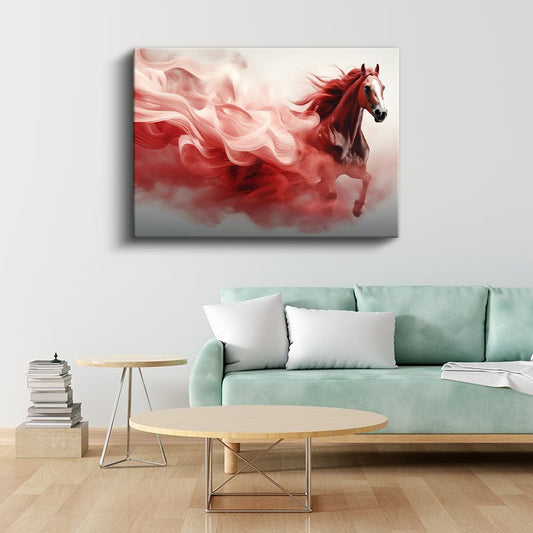 Kırmızı Rüya - Dumanlı Efektli Zarif At Kanvas Tablo