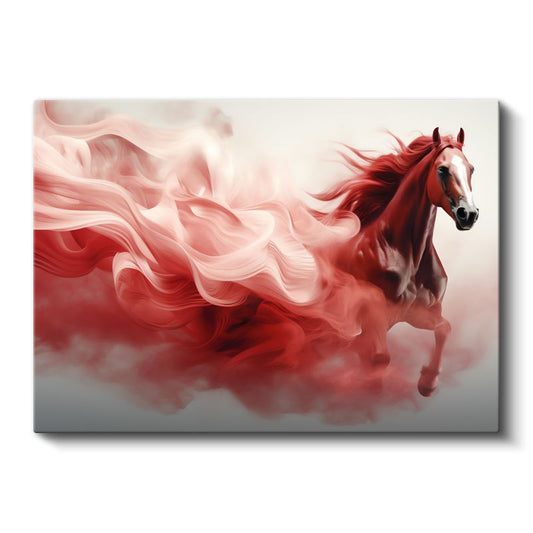 Kırmızı Rüya - Dumanlı Efektli Zarif At Kanvas Tablo