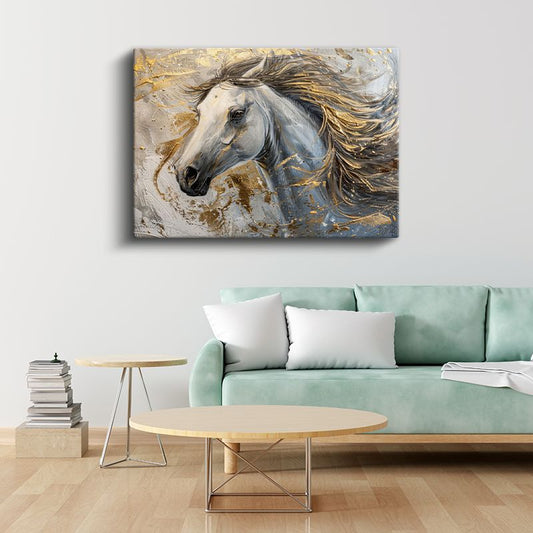 Altın Dokunuş - Beyaz At Portresi Kanvas Tablo
