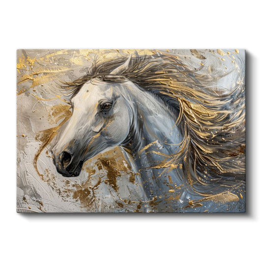 Altın Dokunuş - Beyaz At Portresi Kanvas Tablo