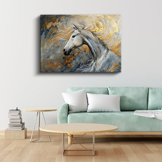 Altın Sıçramalar - Siyah At Profili Kanvas Tablo