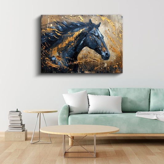 Gece ve Altın - Modern Tarzda At Başı Kanvas Tablo