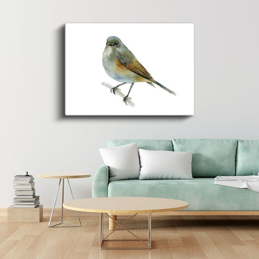 Minik Serçe - Dalda Dinlenen Pastel Renkli Kuş Kanvas Tablo