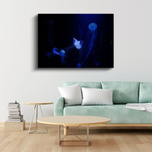 Derin Denizler - Parlak Mavi Denizanaları Kanvas Tablo