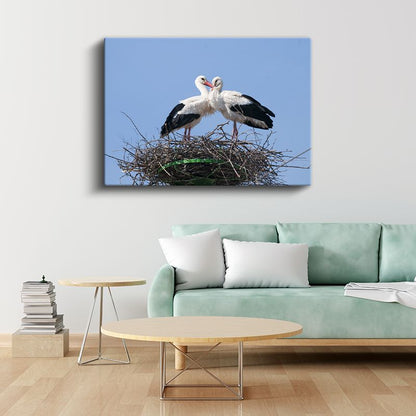 Yuva Sakinleri - Sevgi Dolu Leylek Çifti Kanvas Tablo