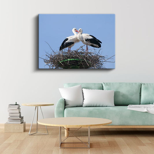 Yuva Sakinleri - Sevgi Dolu Leylek Çifti Kanvas Tablo