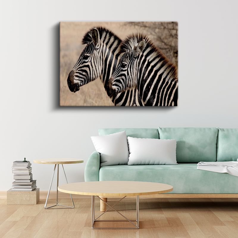 Çizgili İkili - Yan Yana Zebra Portresi Kanvas Tablo