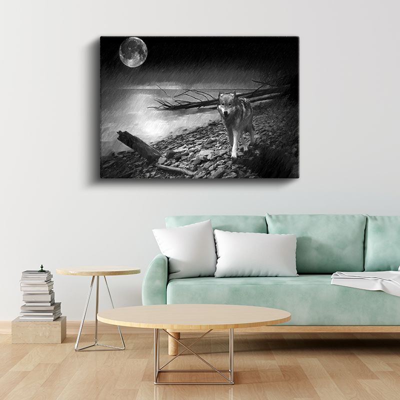 Yalnız Kurt - Dolunay Altında Vahşi Doğada Kanvas Tablo
