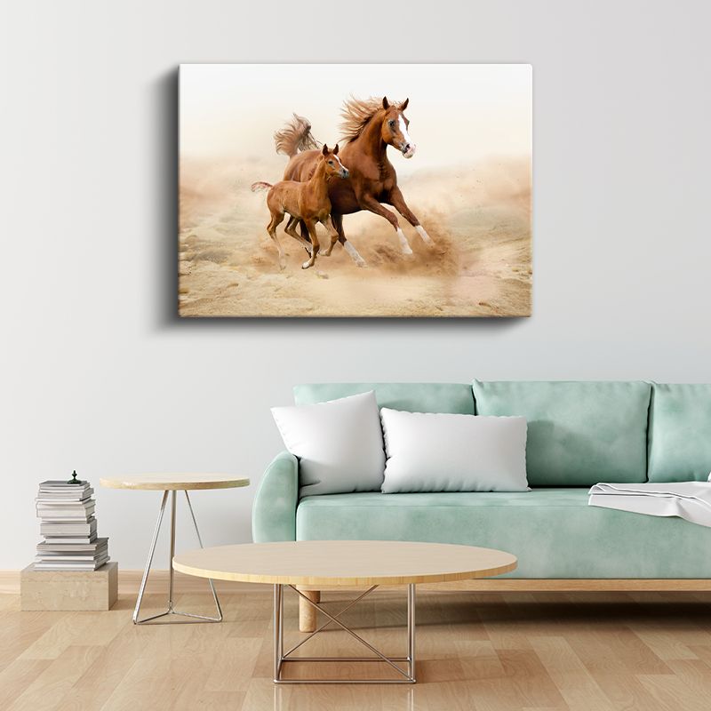 Özgür Atlar - Kumsal Koşusunda Anne ve Yavru Kanvas Tablo