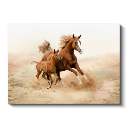 Özgür Atlar - Kumsal Koşusunda Anne ve Yavru Kanvas Tablo