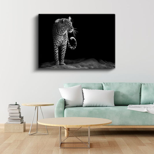 Leopar Silüeti - Siyah Beyaz Dramatik Portre Kanvas Tablo